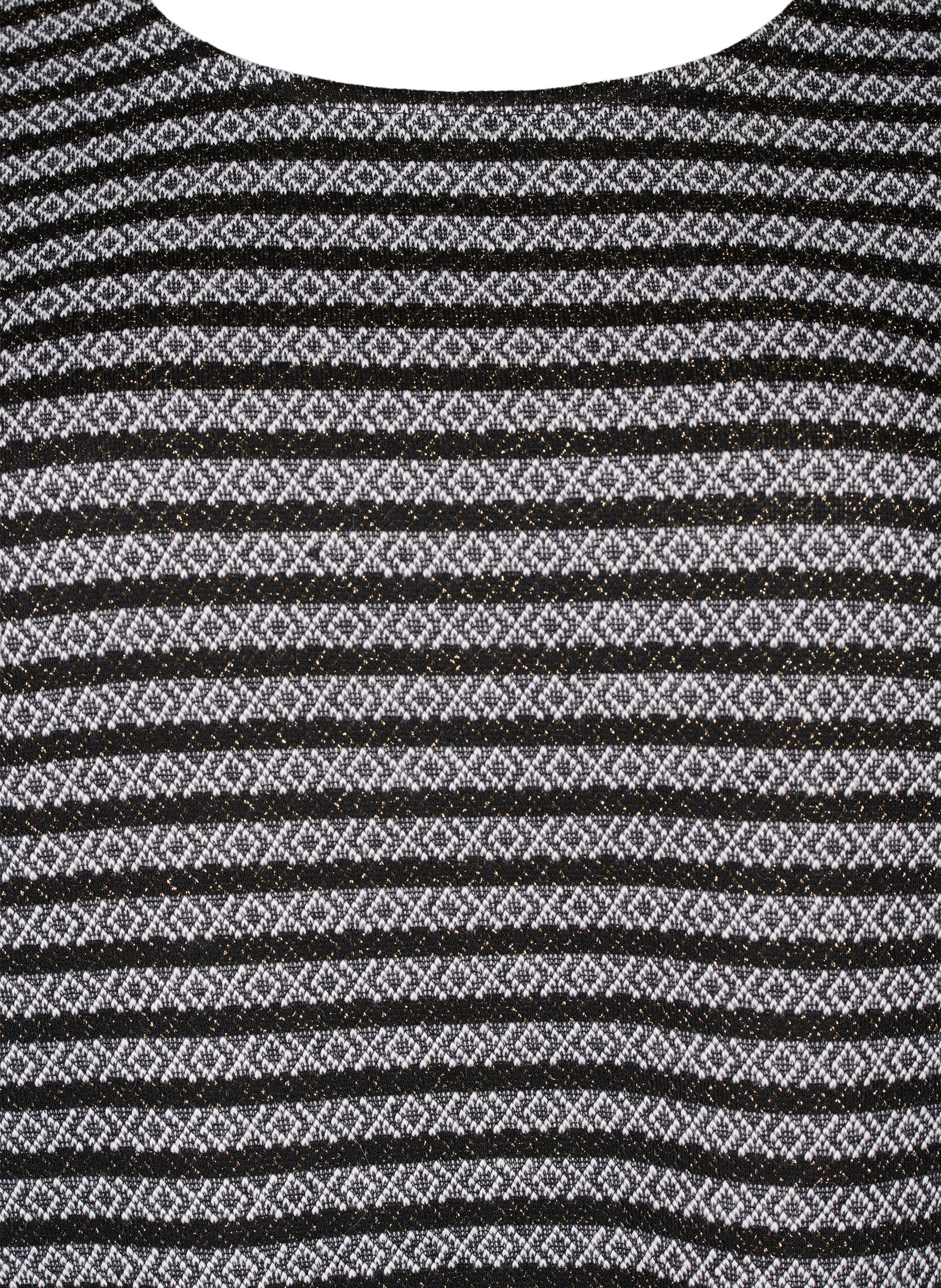 Zizzi Bluse med rund hals og stribet m&oslash;nster, Black Stripe, Packshot image number 2