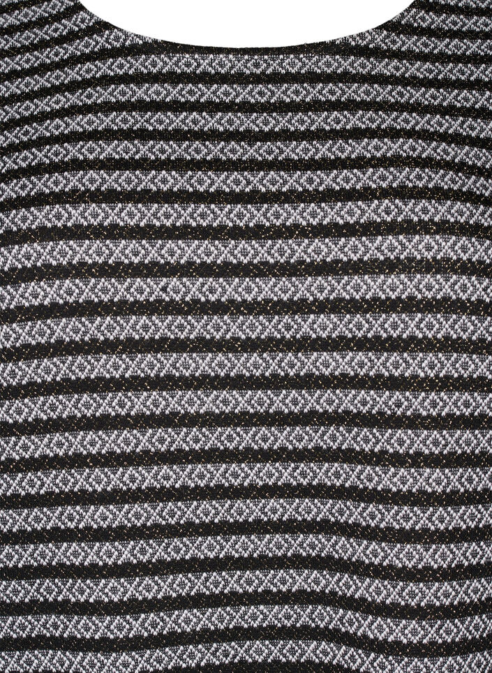 Bluse med rund hals og stribet mønster, Black Stripe, Packshot image number 2