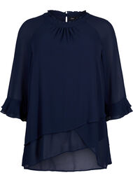 Bluse med asymmetrisk bund og 3/4 ærmer, Navy Blazer