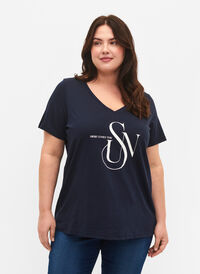 Bomulds t-shirt med tryk, Navy Blazer SUN, Model