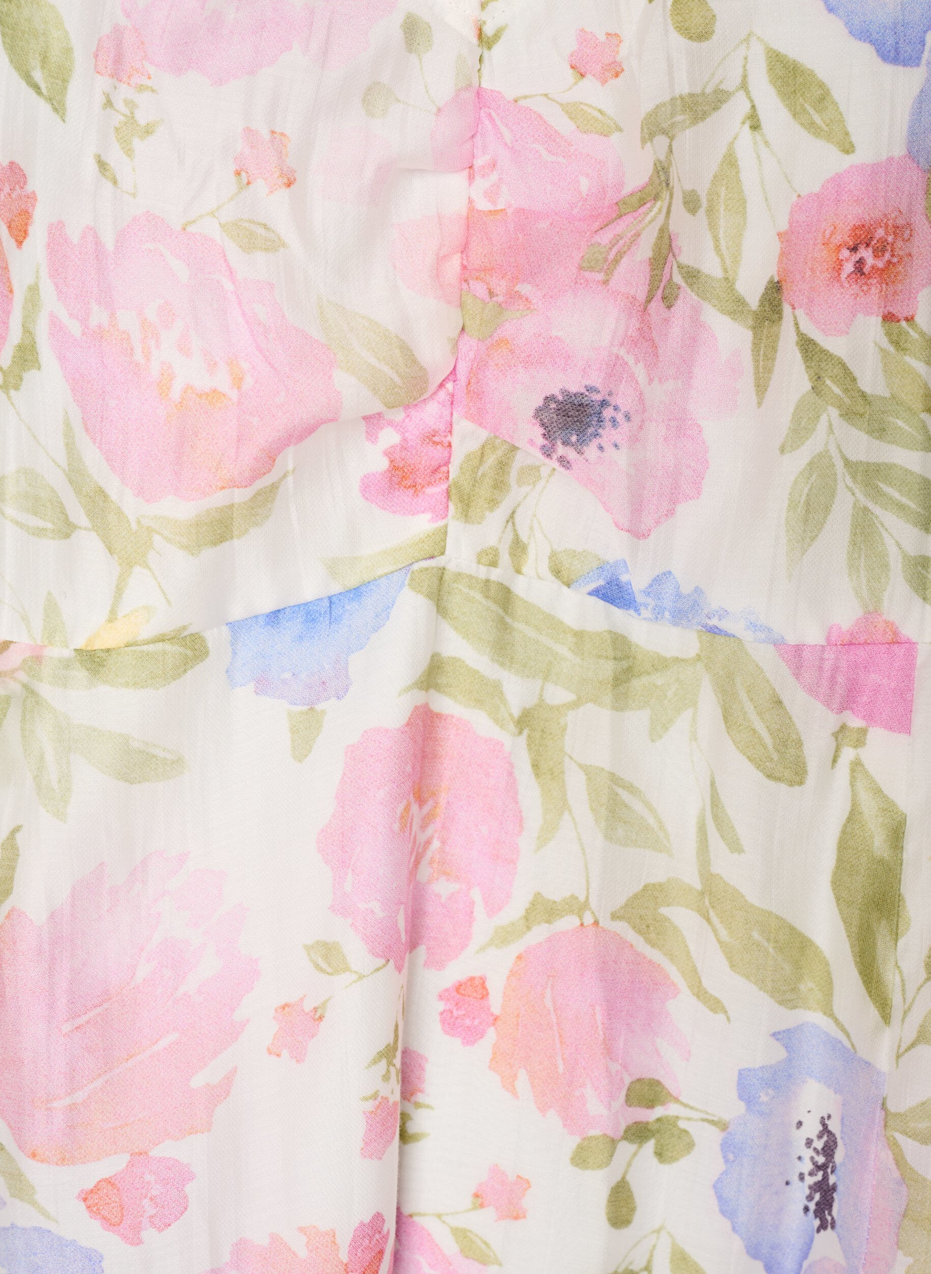 Zizzi Blomstret kjole med empire-snit og bred V-udsk&aelig;ring, Hvid, Packshot image number 2