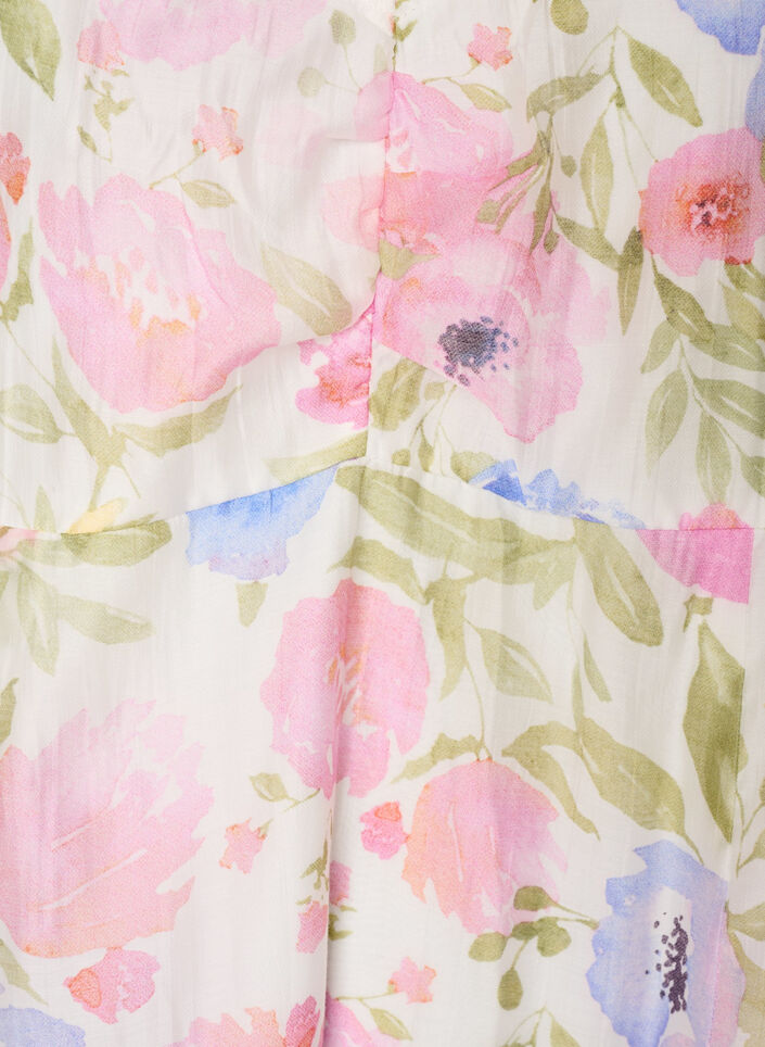 Blomstret kjole med empire-snit og bred V-udsk&aelig;ring, Hvid, Packshot image number 2