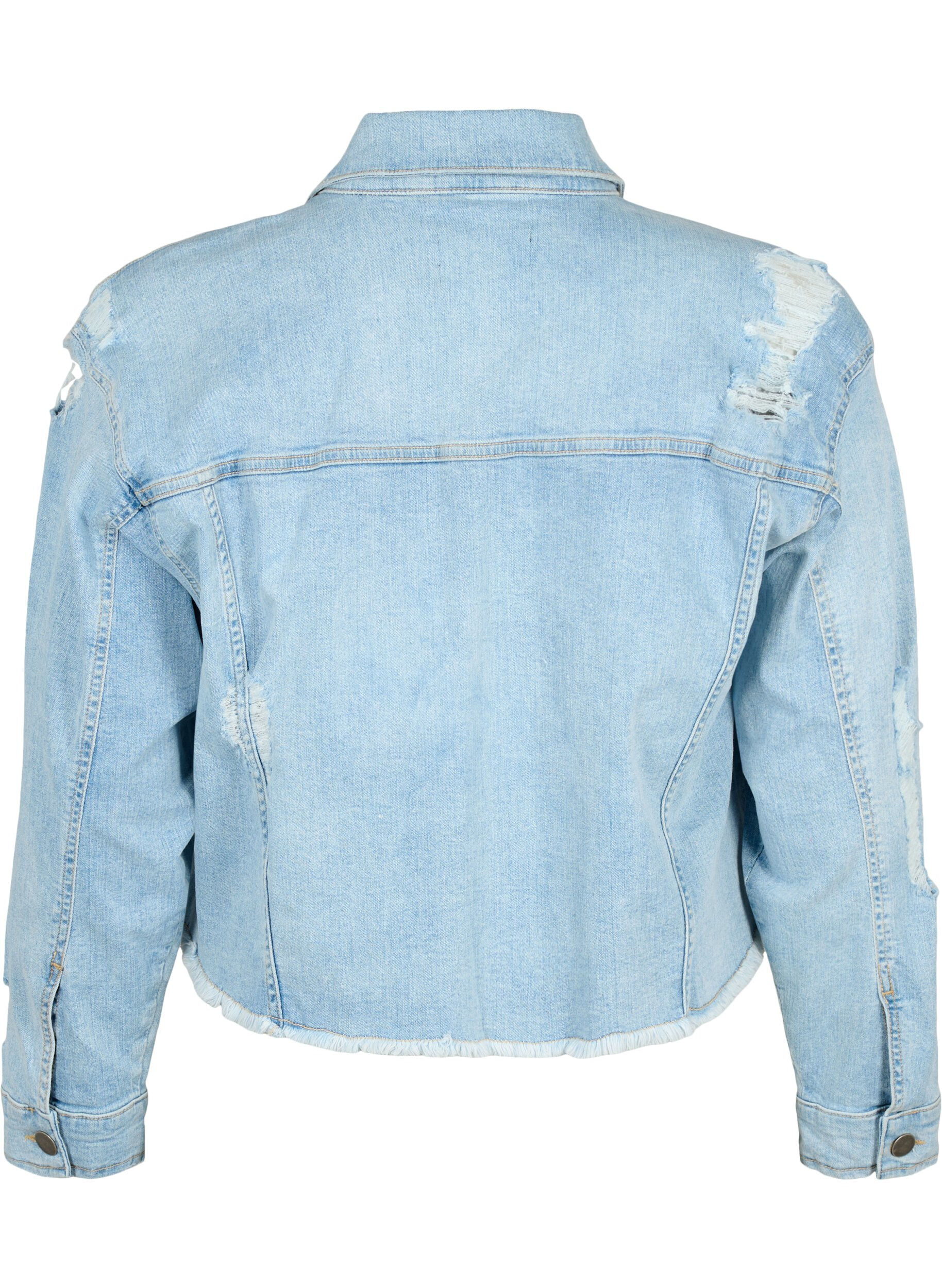 Zizzi Kort denimjakke med sliddetaljer, Light Blue Denim, Packshot image number 1