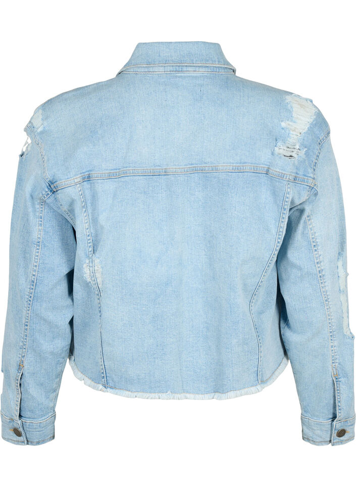 Kort denimjakke med sliddetaljer, Light Blue Denim, Packshot image number 1