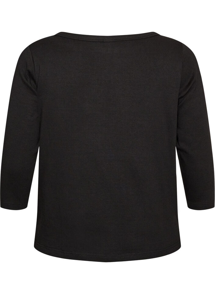 Basis T-shirt med b&aring;dudsk&aelig;ring og 3/4-&aelig;rmer, Sort, Packshot image number 1