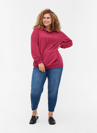 Sweatshirt med hætte og lomme, Sangria, Model image number 3
