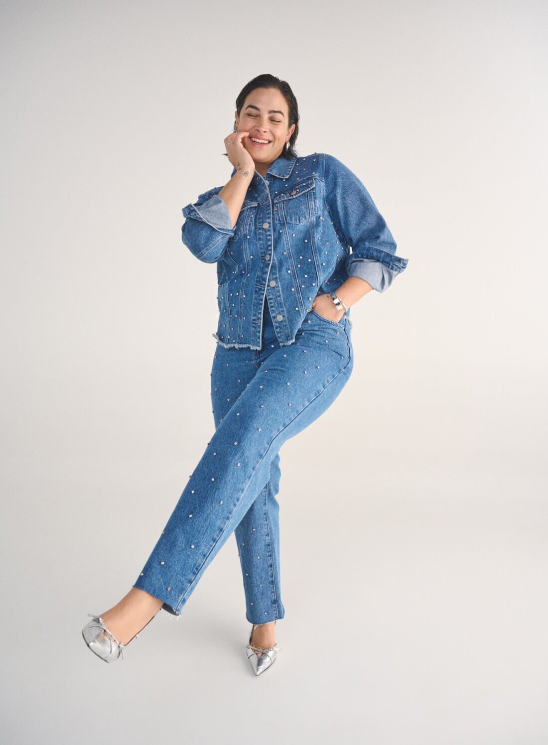 Zizzi Denim med rhinsten, , Model