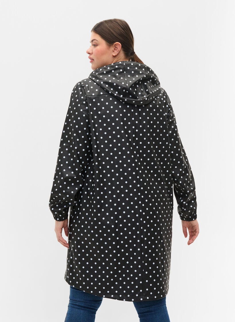 Prikket regnjakke med hætte, Black W/White Dot, Model image number 1
