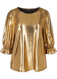 Shiny bluse med 3/4 pufærmer, Gold