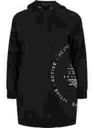 Lang sweatshirt med hætte og printdetaljer, Black w. Logo Print, Packshot