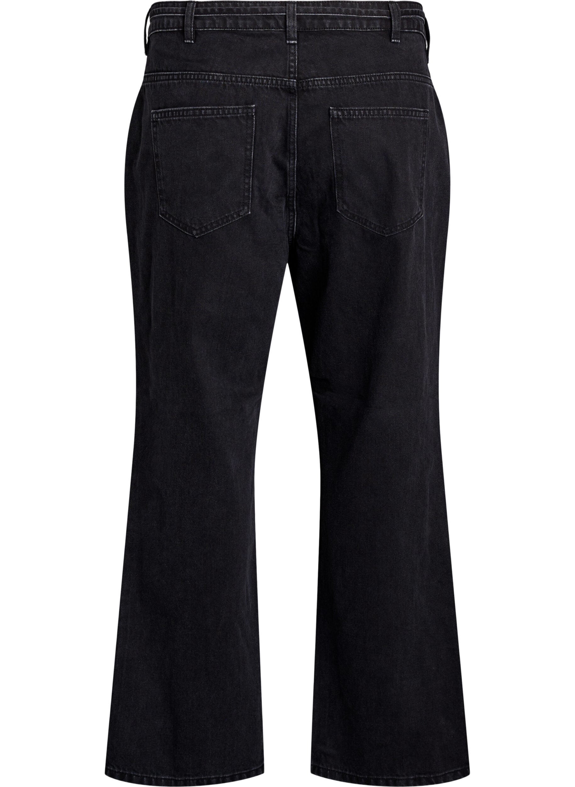 Zizzi Straight fit jeans med bindeb&aring;nd, Sort, Packshot image number 1
