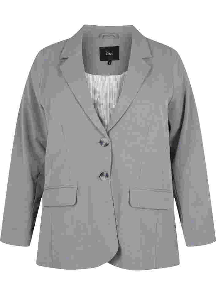 Simpel blazer med lommer, Medium Grey Melange, Packshot image number 0