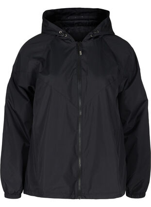 Kort jakke med lynlås og hætte, Black, Packshot image number 0