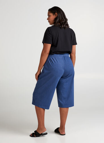 3/4 bukser med elastik, Blue denim, Model image number 1