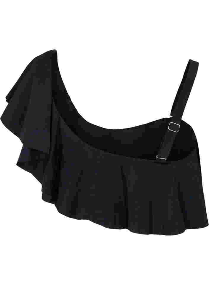 One-shoulder bikini top med flæser , Black, Packshot image number 1