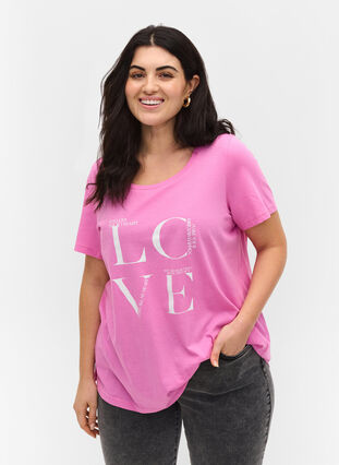 Bomulds t-shirt med print, Cyclamen LOVE, Model image number 0
