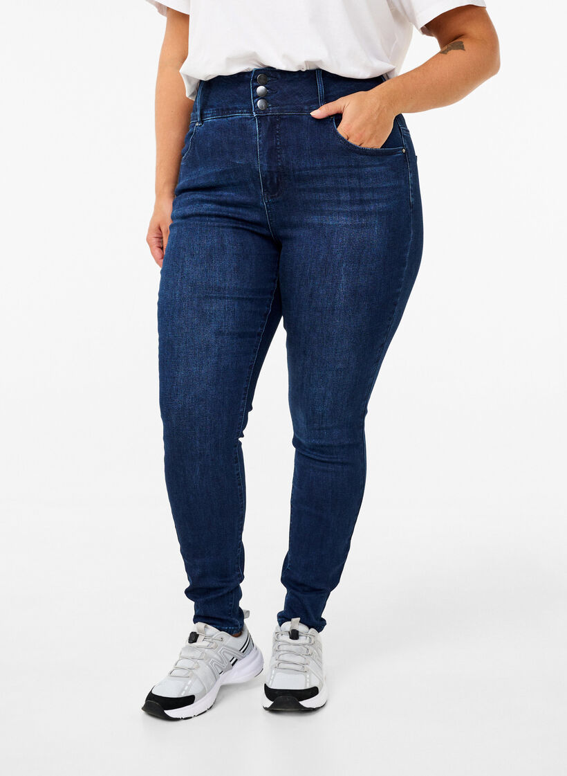 Super slim Bea jeans med ekstra høj talje, Dark Blue, Model image number 2
