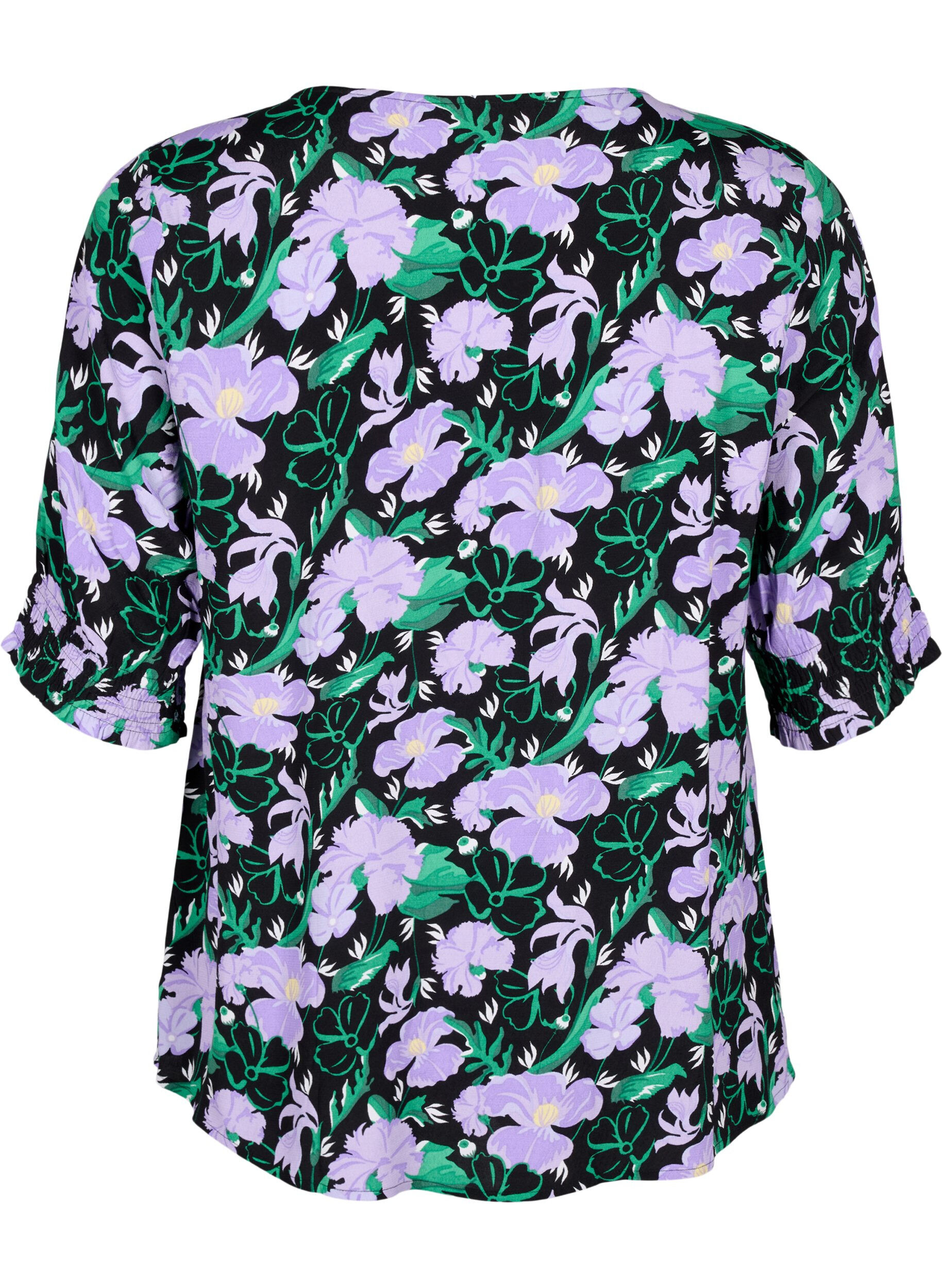Zizzi Viskosebluse med knapper, Black Small Flower, Packshot image number 1