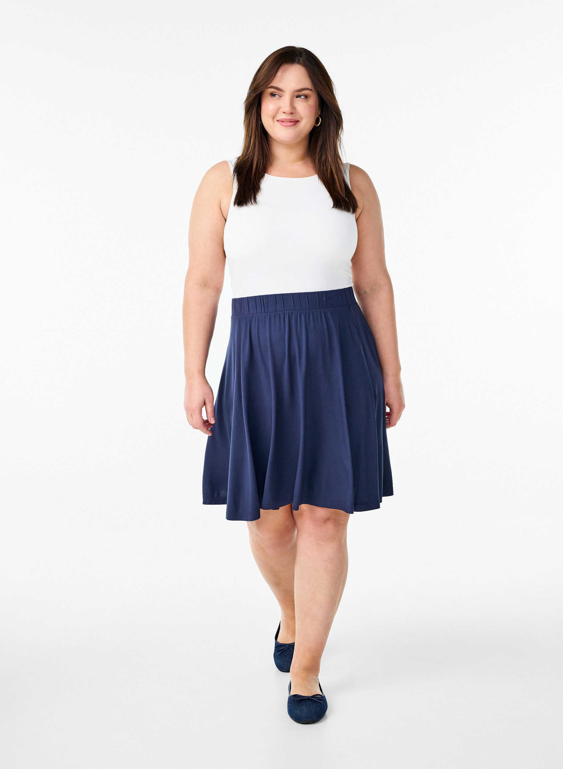 Zizzi L&oslash;s viskose nederdel, Bl&aring;, Model image number 1