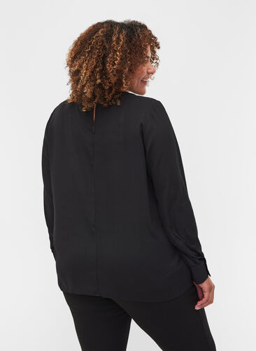 Bluse med lange ærmer, Black, Model image number 1