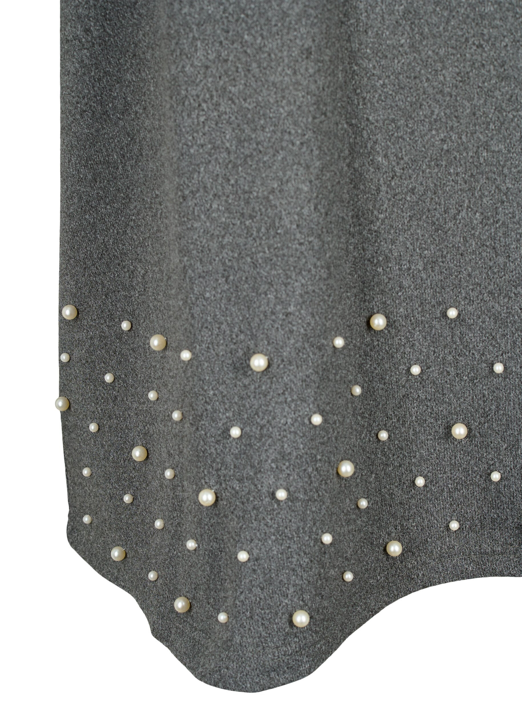 Zizzi Bluse med perler og 3/4 &aelig;rmer, Dark Grey Melange, Packshot image number 3
