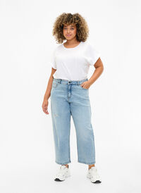 Cropped Vera jeans med sliddetaljer, Blue Denim, Model
