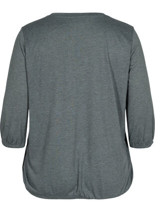 Ensfarvet bluse med 3/4 ærmer, Thyme Mel, Packshot image number 1