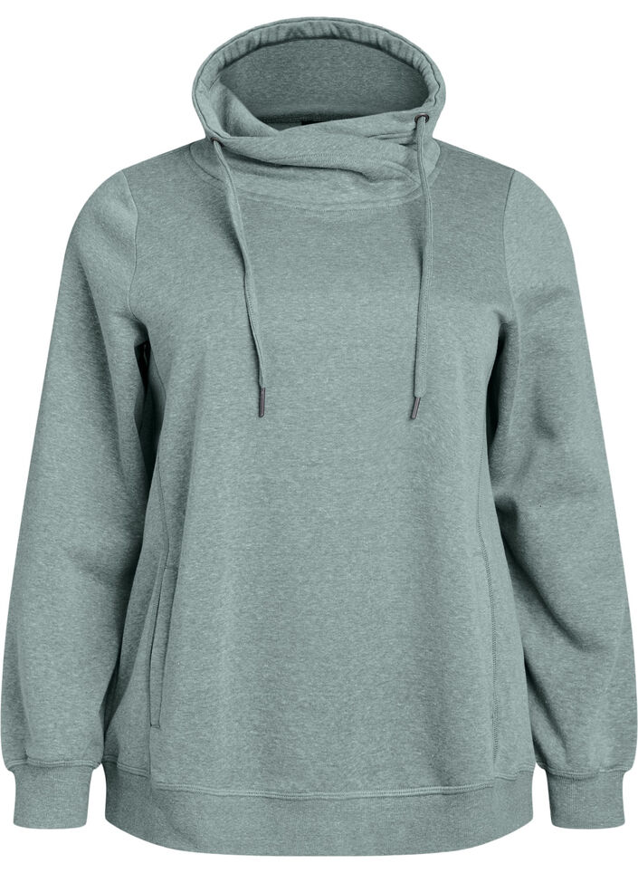 Sweatshirt med h&oslash;j krave og lommer, Gr&oslash;n, Packshot image number 0