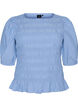 Smockbluse med fl&aelig;sekant og b&aring;dhals, Bl&aring;, Packshot image number 0
