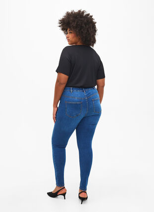 Slim fit jeans med sliddetaljer, Blue Denim, Model image number 1