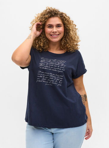 T-shirt med tryk i økologisk bomuld, Navy Blazer Silver, Model image number 0
