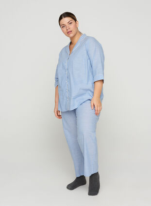 Stribet natskjorte i bomuld, White/Blue Stripe, Model image number 2