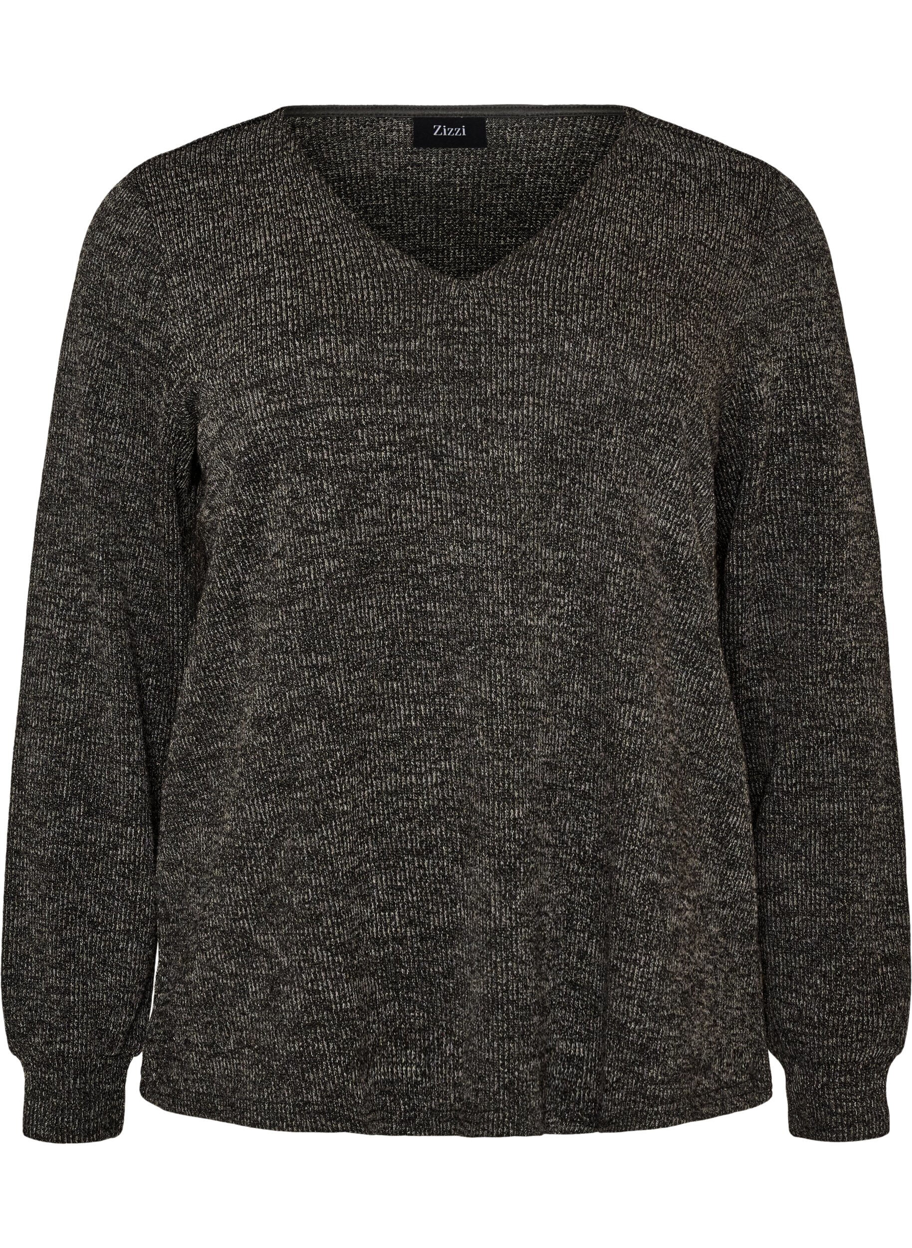 ZizziJerseybluse med V-hals og lange &aelig;rmer, Sort, Packshot image number 0
