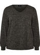 Jerseybluse med V-hals og lange &aelig;rmer, Sort, Packshot image number 0