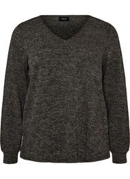 Jerseybluse med V-hals og lange &aelig;rmer, Sort