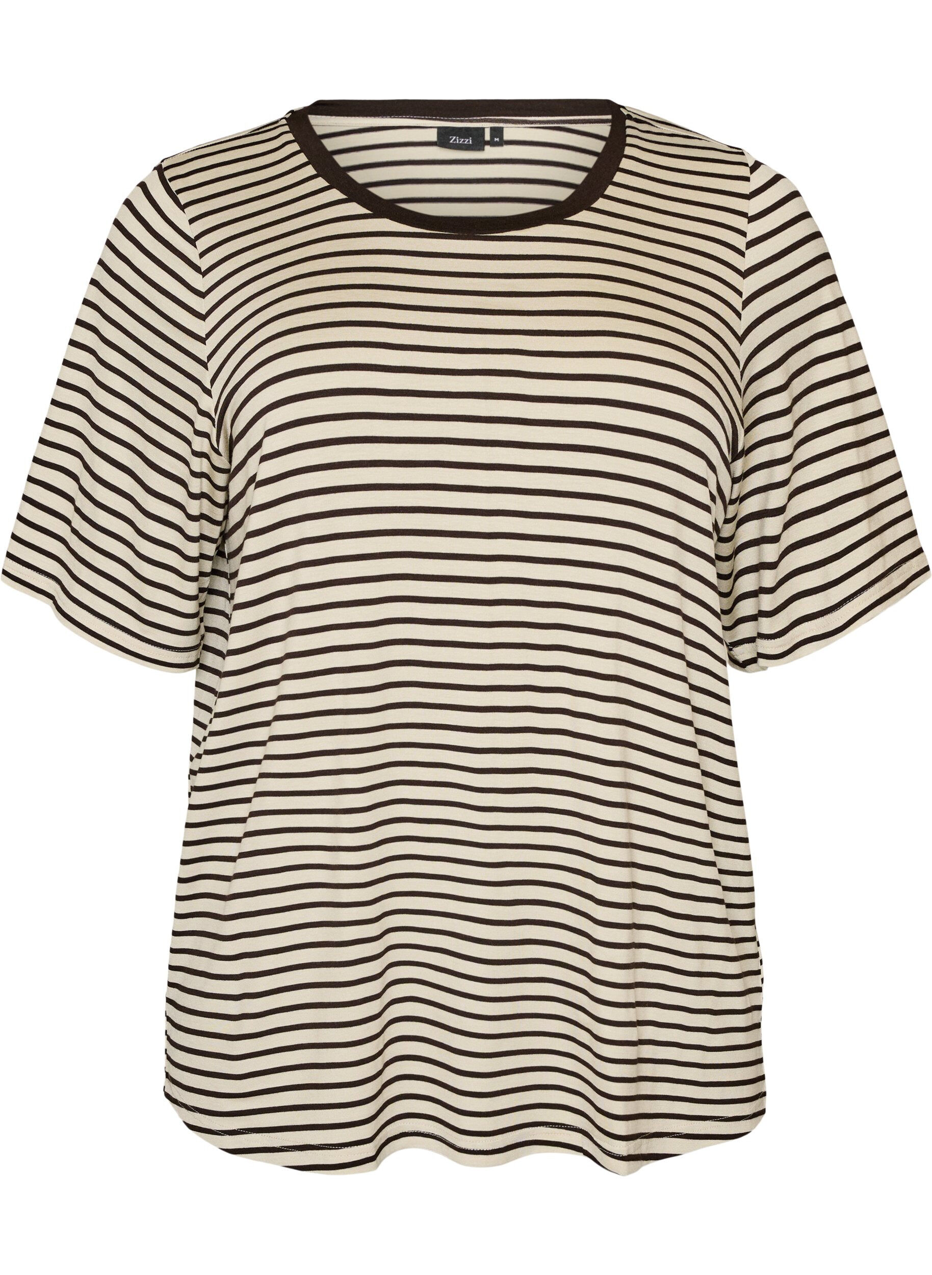 ZizziT-shirt med TENCEL&trade; Lyocell og striber , Brun, Packshot image number 0