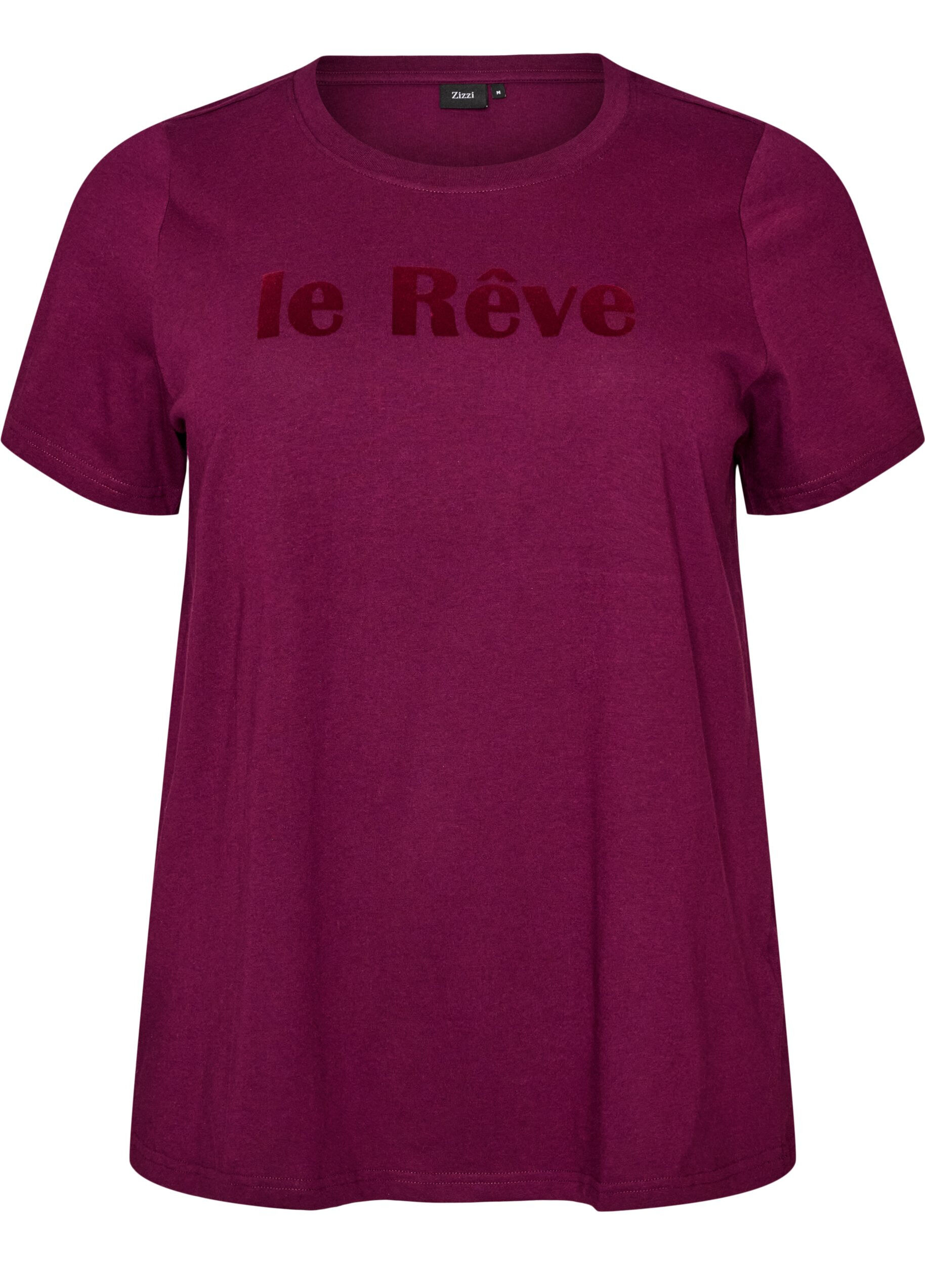 ZizziT-shirt i &oslash;kologisk bomuld med velourtekst, Lilla, Packshot image number 0