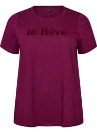 T-shirt i &oslash;kologisk bomuld med velourtekst, Lilla