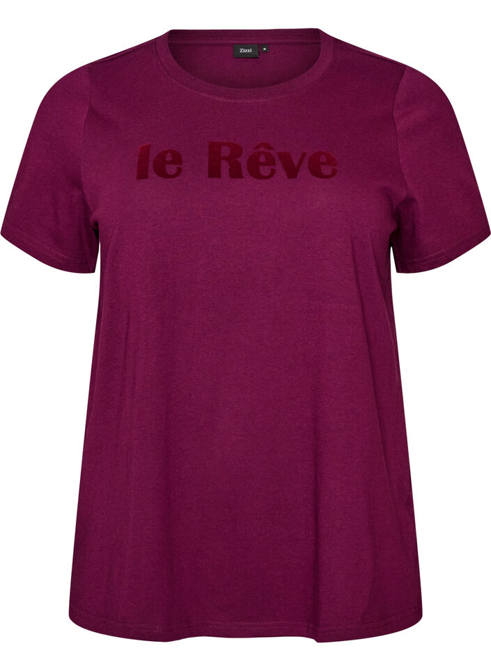 T-shirt i &oslash;kologisk bomuld med velourtekst, Lilla, Packshot image number 0