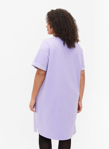 Sweatkjole med korte ærmer og slids, Lavender, Model image number 1