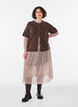 Mesh bluse med ternet m&oslash;nster, Beige, Model image number 0