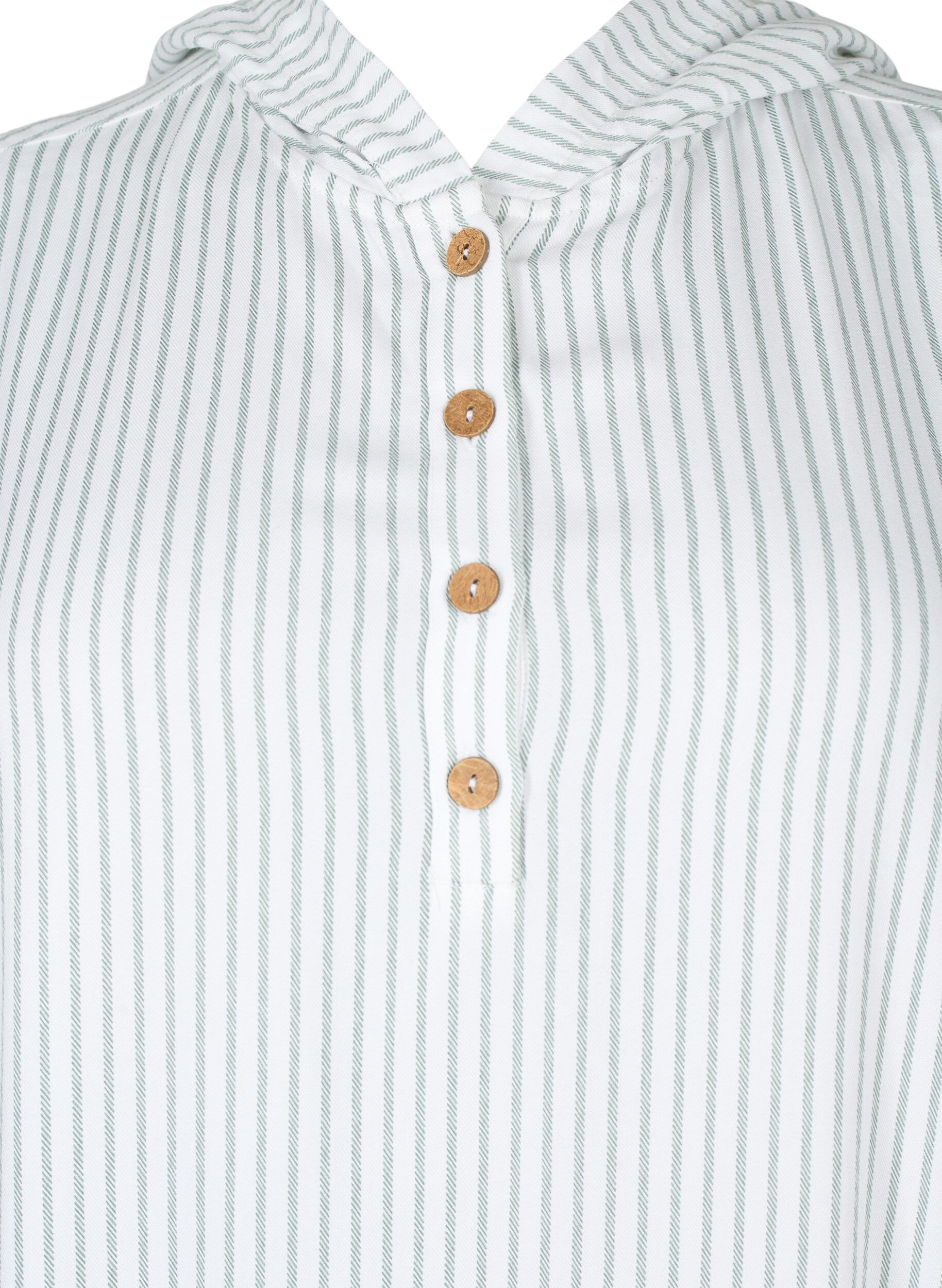 Zizzi Kort&aelig;rmet viskose tunika med h&aelig;tte, Chinois Green Stripe, Packshot image number 2