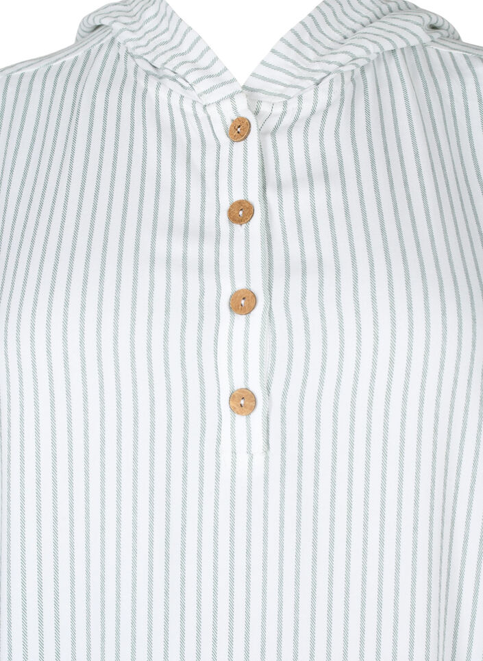 Kortærmet viskose tunika med hætte, Chinois Green Stripe, Packshot image number 2