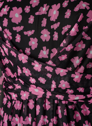 Blomstret meshkjole med lange ærmer, Black Pink AOP, Packshot image number 3
