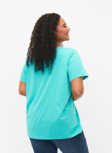 Kortærmet t-shirt med v-udskæring, Turquoise, Model image number 1