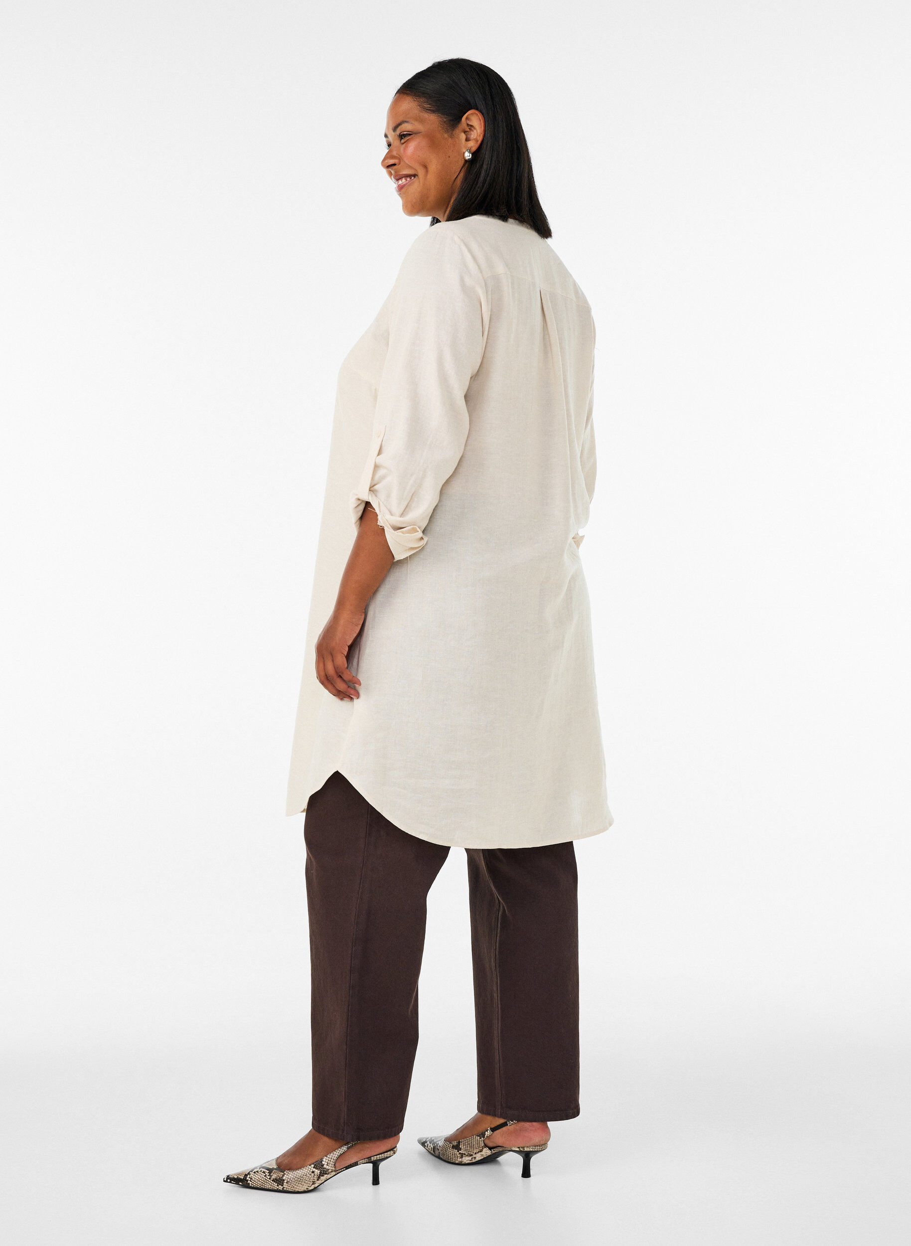 ZizziLang skjorte i h&oslash;r og viskose, Beige, Model image number 2
