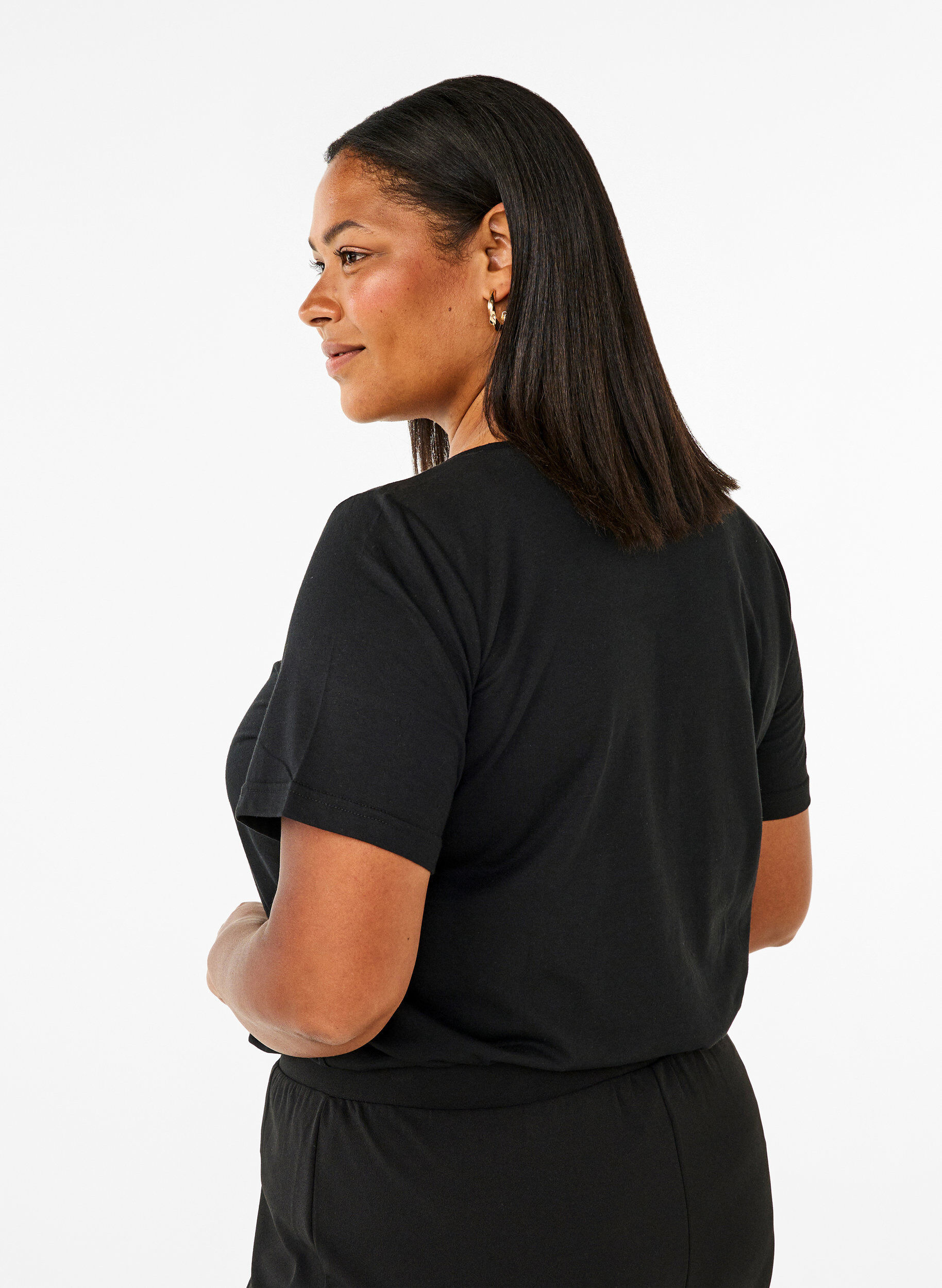 Zizzi FLASH - T-shirt med motiv, Black Flower Heart , Model image number 1