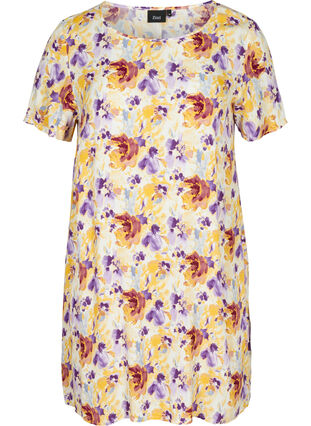 Kortærmet kjole med blomsterprint, Flower AOP, Packshot image number 0