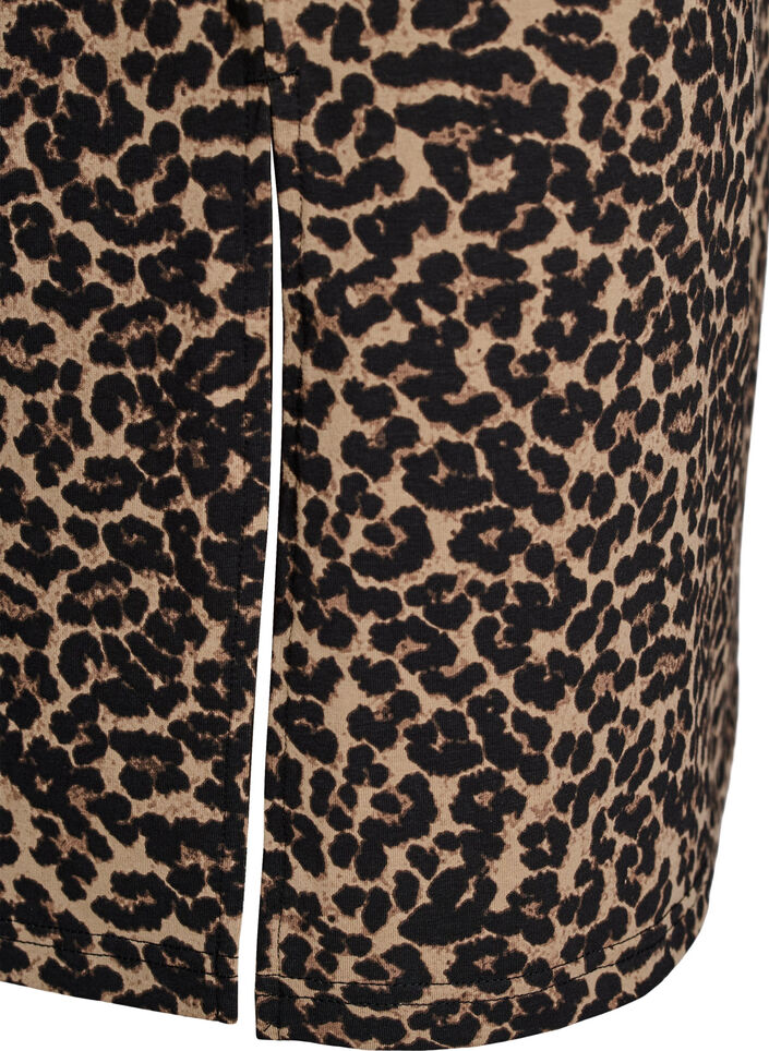 Midinederdel med slids og leopardprint, Brun, Packshot image number 3