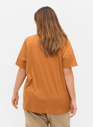 Kortærmet t-shirt i ribkvalitet, Pecan Brown, Model image number 1